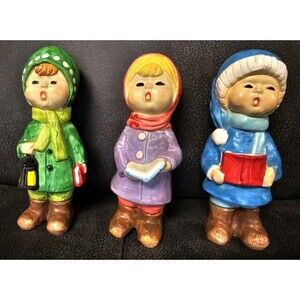 Christmas Caroler 3 Children Paper Mache Figurines Made in Japan Vintage